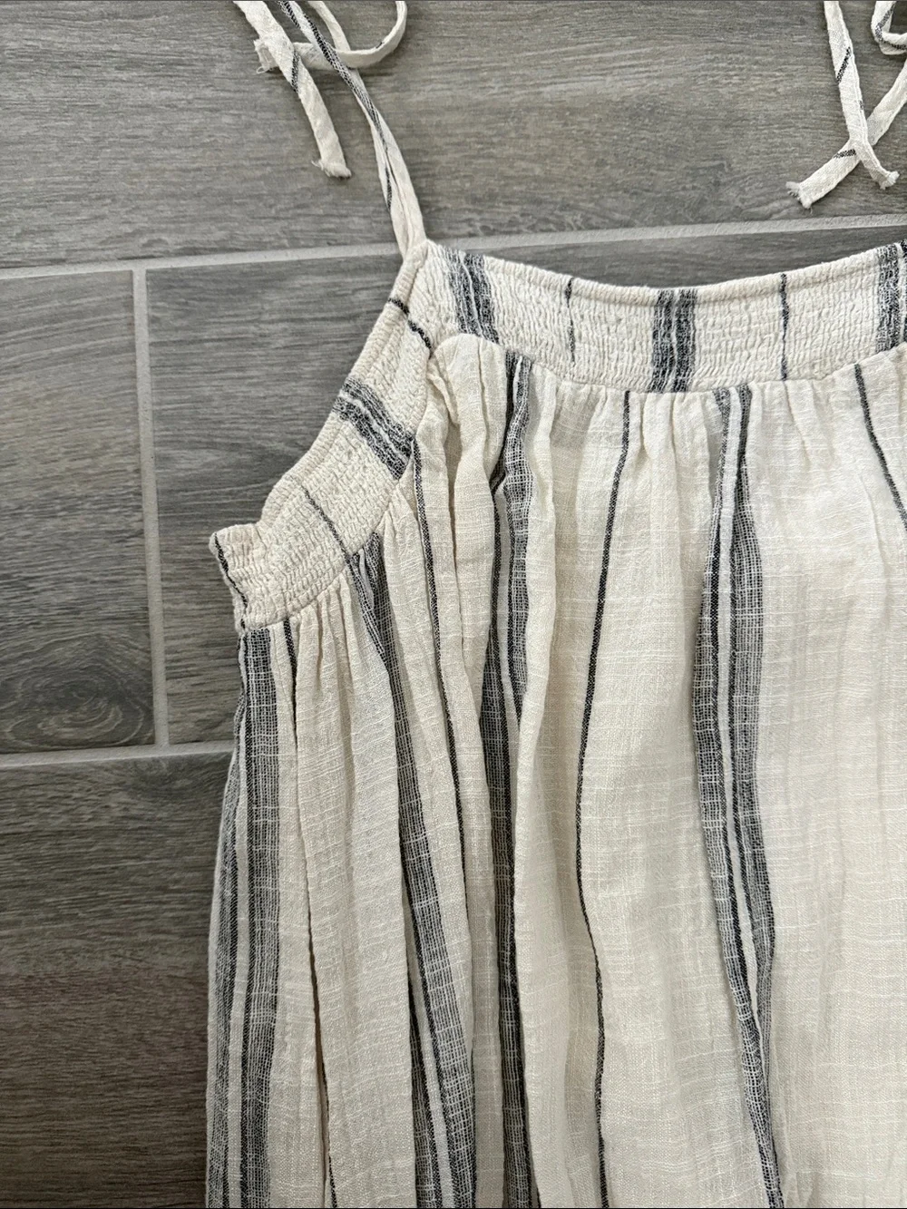 Abercrombie & Fitch Light Cream & Navy Striped Tie-Shoulder Maxi Dress